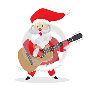 Santa Happy Play Acoustic Guitar Cartoon