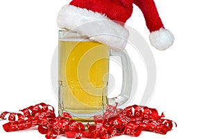 Santa hat on beer mug