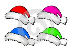 Santa hat, Christmas cap icon set, symbol, design. Winter vector illustration on white background.