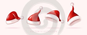 Santa hat, christmas decoration. 3d realistic minimal vector illustration
