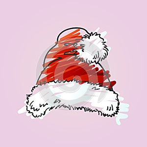 Santa hat doodle painted quirky scribble Isolated Christmas and New Year design element vector sketch