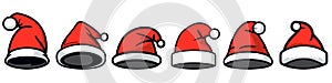 Santa hat icon isolated. Set of Christmas Santa hats in flat style