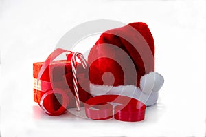Santa hat with red box and ribbon