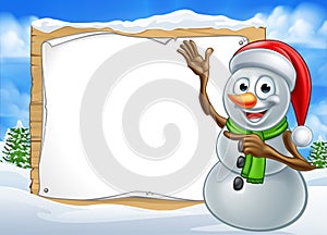 Santa Hat Snowman Cartoon Christmas Sign