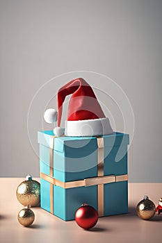 Santa hat on top of a gift box, christmas wallpaper, xmas time