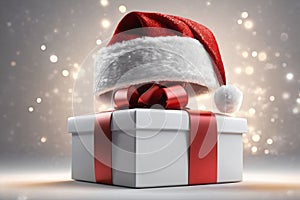 Santa hat on top of a gift box, christmas wallpaper, xmas time