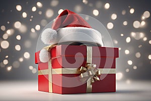 Santa hat on top of a gift box, christmas wallpaper, xmas time