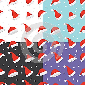 Santa hats background. Christmas seamless pattern vector. New year cartoon red hat.