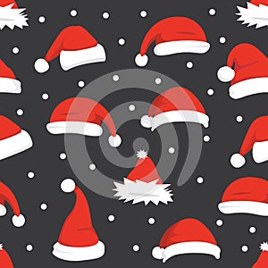 Santa hats background. Christmas seamless pattern vector. New year cartoon red hat.