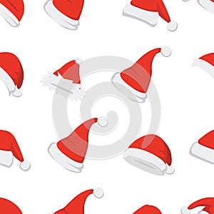 Santa hats background. Christmas seamless pattern vector. New year cartoon red hat.