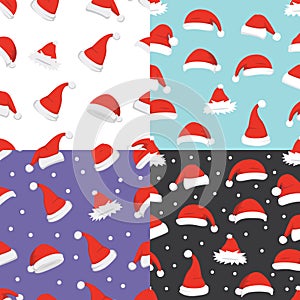 Santa hats background. Christmas seamless pattern vector. New year cartoon red hat.