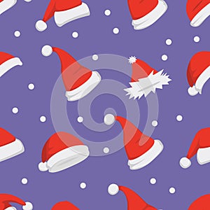 Santa hats background. Christmas seamless pattern vector. New year cartoon red hat.