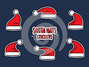 Santa hats doodle vector cartoon stickers.