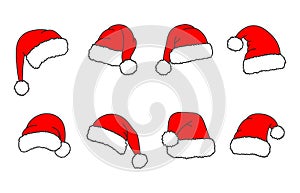Santa hats - vector set. Christmas hats collection. Red cap. Vector illustration isolated