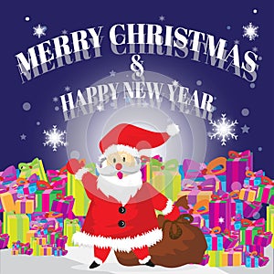 Santa Hello bag and Merry Christmas Dark Blues Background Best Gift Cartoon