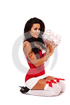 Santa helper girl on white background