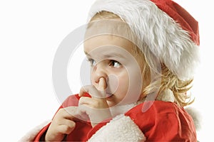 Santa helper picking his nose