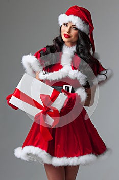 Santa helper woman with gift