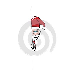 Santa hide behind the wall cartoon drawing