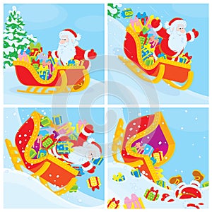 Santa in his sleigh slides down