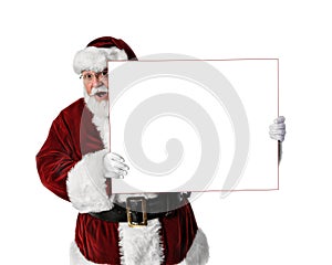 Santa Holding Peeking Around Blank Sign