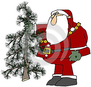 Santa Holding A Scraggly Tree