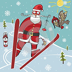 Santa jumping from springboard.Humorous photo