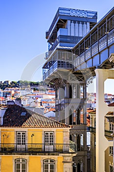 Santa Justa Elevator in Lisbon. Historic elevator with viewing platform of the city of Lisbon, old town Portugal