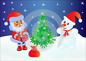 Santa Klaus and snowman