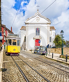 Santa Luzia Church and vintage tram of Lisbon photo