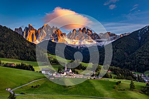 Santa Maddalena Santa Magdalena village with magical Dolomites mountains in autumn, Val di Funes valley, Trentino Alto Adige