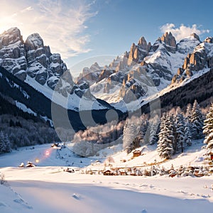 Santa Maddalena Sankta Magdalena and Dolomites range, Funes, South Tyrol, Italy made with Generative AI