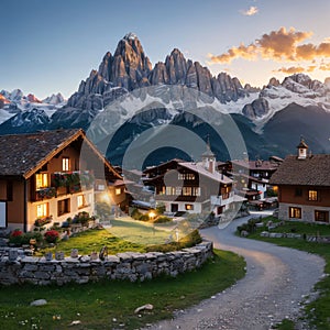 Santa Maddalena Sankta Magdalena and Dolomites range, Funes, South Tyrol, Italy made with Generative AI