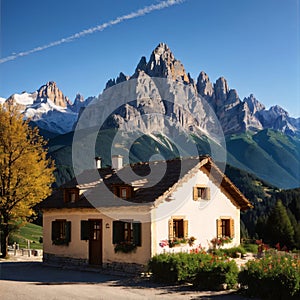 Santa Maddalena Sankta Magdalena and Dolomites range, Funes, South Tyrol, Italy made with Generative AI photo