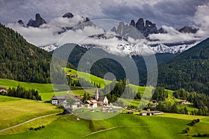 Santa Maddalena/Santa Magdalena and Dolomites range, Funes, South Tyrol, Italy