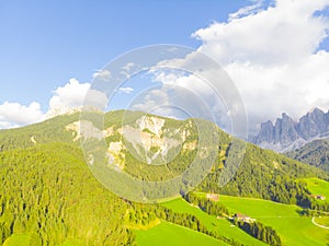 Santa Maddalena Santa Magdalena village with magical Dolomites mountains in background, Val di Funes valley, Trentino Alto Adige