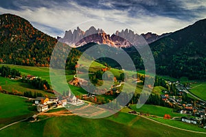 Santa Maddalena village in front of the Geisler or Odle Dolomite