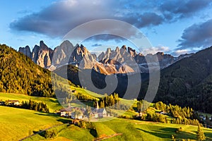 Santa Maddalena village in front of the Geisler or Odle Dolomites Group