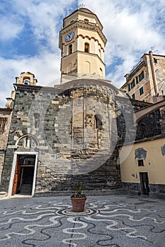 Santa Margherita Church in Vernazza village. Cinque Terre coastal area, Liguria, Italy