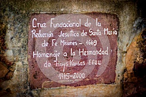 Santa Maria de Fe, Misiones, Paraguay - Plaque at the Foundational Cross Memorial