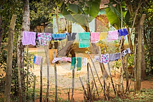 Santa Maria de Fe, Misiones, Paraguay - Street View of Drying Laundry in the Front Yard photo