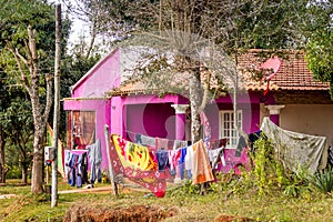 Santa Maria de Fe, Misiones, Paraguay - Street View of Drying Laundry in the Front Yard photo