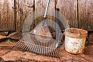 Santa Maria de Fe, Misiones, Paraguay - Yard Work Tools outside a Farm House in Santa Maria