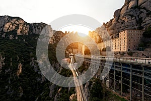 Santa Maria de Montserrat abbey in Monistrol, in a beautiful summer day in Barcelona, Catalonia, Spain