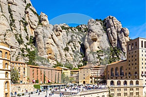 Santa Maria de Montserrat abbey in Monistrol in beautiful summer day, Catalonia, Spain