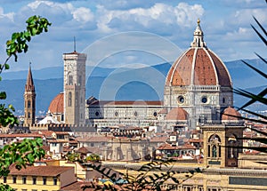 Santa Maria del Fiore cathedral (Duomo) over city center, Florence, Italy.