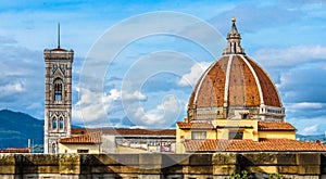 Santa Maria del Fiore and Giotto`s Bell Tower. Florence, Italy.