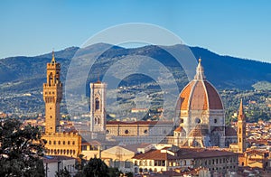 Santa Maria del Fiore view from afar during the day, Florence, Italy