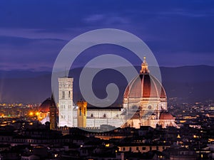 Santa Maria del Fiore view from afar at sunset, Italy