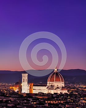 Santa Maria del Fiore view from afar at sunset, Italy